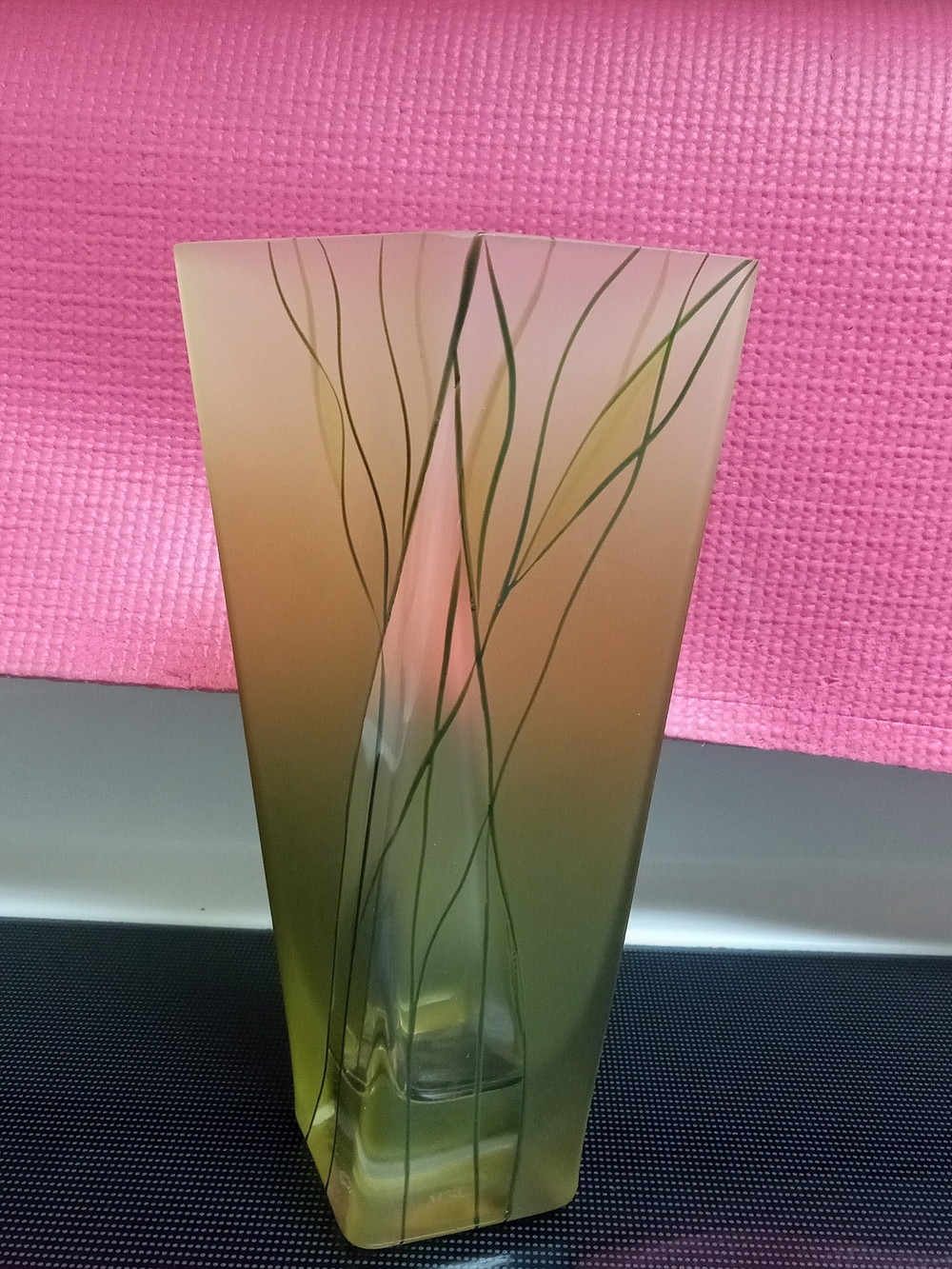 Badash  Crystal Vase Olive Green  Vase with Linear Leaf Design